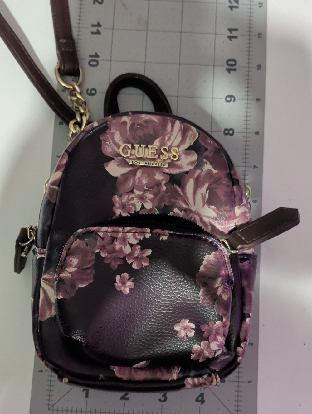 GUESS Floral Crossbody Mini Bag - Purple and Brown